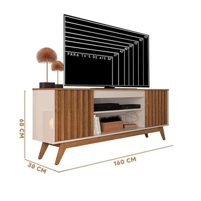 Rack Para Sala Ripado Para Tv 65 Polegadas Off White Freijo Malibu Germai