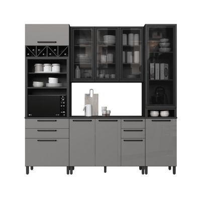 Cozinha Modulada Compacta Fidelitá Mônaco 4 Peças 240cm 10 Portas 4 Gavetas Com Tampo Chumbo/titânio