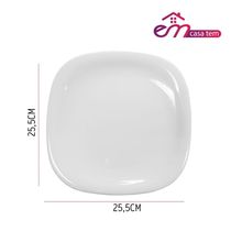 Jogo 12 Prato Raso Branco Quadrado Square 25,5cm Vidro Opalino Jantar Em Casa Tem