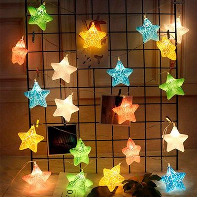Decoração Varal Cordão Fio De Luzes Lâmpadas Estrela Led Natal Enfeite 2m