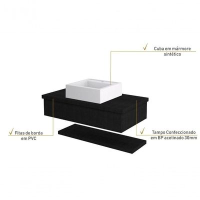 Conjunto Bancada C-cuba Q39 E Prateleira Metrópole 805 Nogal Preto ônix