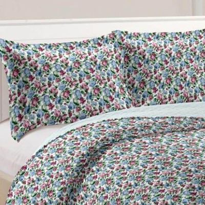 Kit Cobre Leito Colcha Mix Queen Estampado Dupla Face Floral 3 Peças - Clarisse