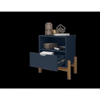 Mesa De Cabeceira C- Nicho E Gaveteiro Porta Itens Aurora Azul Cobalto