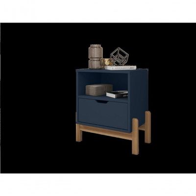 Mesa De Cabeceira C- Nicho E Gaveteiro Porta Itens Aurora Azul Cobalto