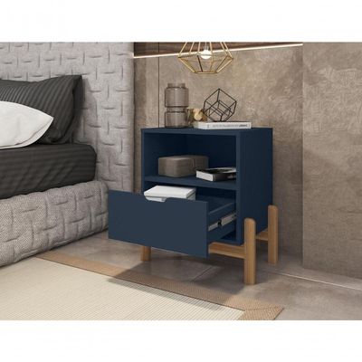 Mesa De Cabeceira C- Nicho E Gaveteiro Porta Itens Aurora Azul Cobalto