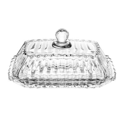 Manteigueira Retangular Wolff Império 17x9x8,5cm Cristal com Tampa Decorativa Transparente