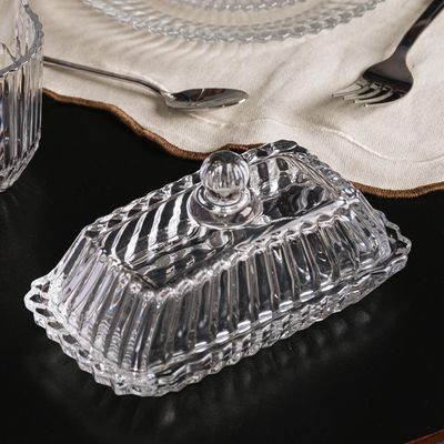 Manteigueira Retangular Wolff Império 17x9x8,5cm Cristal com Tampa Decorativa Transparente