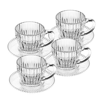 Conjunto 4 Xícaras de Café Wolff Império 110ml com Pires Cristal Design Clássico Transparente