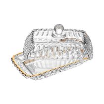 Manteigueira Retangular Wolff Império 15,5x7,5x8,5cm Cristal com Tampa e Fio de Ouro
