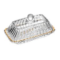 Manteigueira Retangular Wolff Império 15,5x7,5x8,5cm Cristal com Tampa e Fio de Ouro