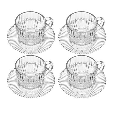 Conjunto 4 Xícaras de Chá Wolff Império 220ml com Pires Cristal Design Clássico Transparente