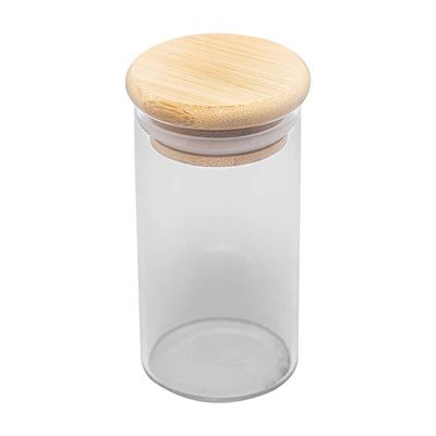 Porta Mantimento Wolff 120ml Vidro Borossilicato com Tampa Bambu Elegante Transparente