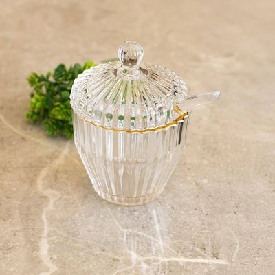 Açucareiro com Colher Wolff Império 8x8x11cm Cristal com Fio de Ouro Transparente