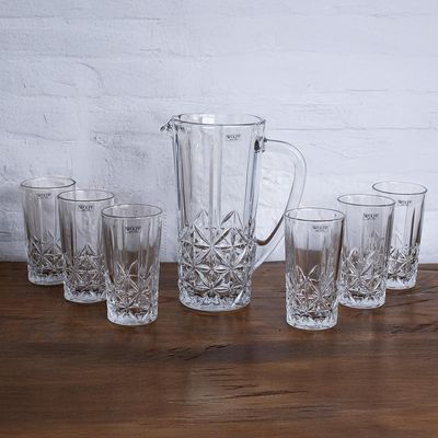 Conjunto 6 Copos Altos e Jarra 1L Wolff Stella 270ml Vidro Transparente Elegante Transparente