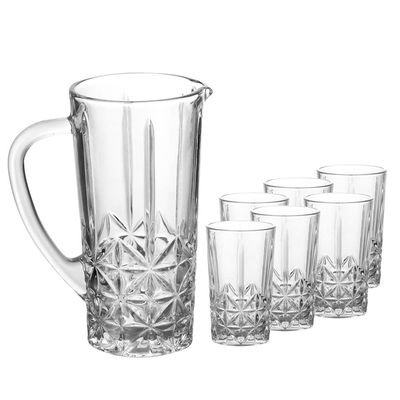 Conjunto 6 Copos Altos e Jarra 1L Wolff Stella 270ml Vidro Transparente Elegante Transparente