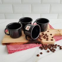 Jogo 4 Canecas Esmaltadas Retrô 90ml Xícaras Ágata Para Café Chá
