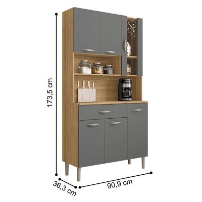 Kit Cozinha 6 Portas E Gaveta Golden Freijó / Gris