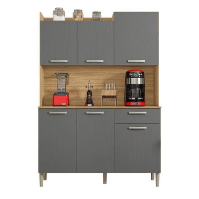 Conjunto Cozinha C/ Portas E Gavetas Genova Freijó / Gris