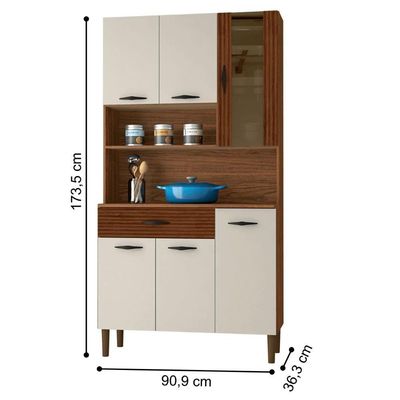 Kit Cozinha 6 Portas E Gaveta Golden Nogueira / Off White / Ripado