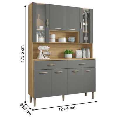 Kit Cozinha 8 Portas E Gavetas Golden Freijó / Gris
