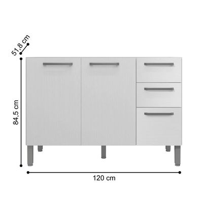 Balcao 3 Portas C/ 2 Gaveteiro 1,20 Mad Firenze C/ Tampo Branco Supremo