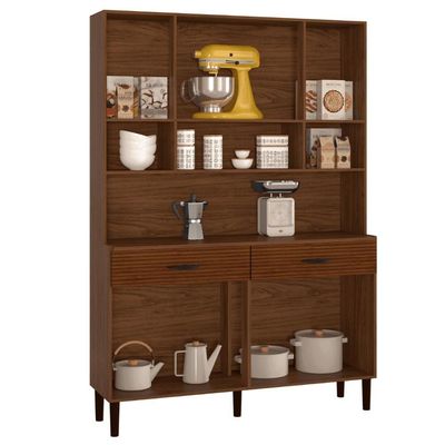 Kit Cozinha 8 Portas E Gavetas Golden Ripado / Off White / Nogueira