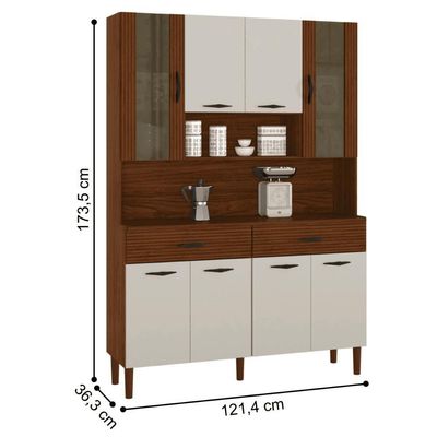 Kit Cozinha 8 Portas E Gavetas Golden Ripado / Off White / Nogueira