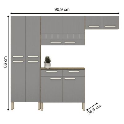 Cozinha Marina C/ Balcão Freijó Gris