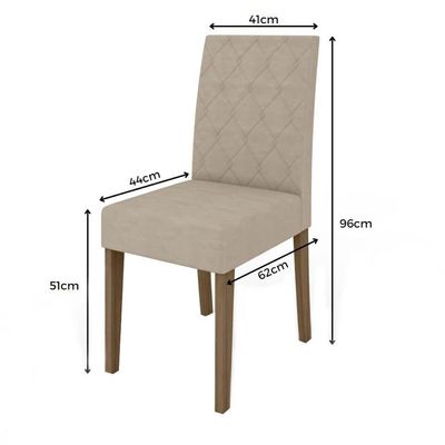 Mesa de Jantar Retangular Poliman Kate com 4 Cadeiras Estofadas Revestidas em Suede – Carvalho/Off White