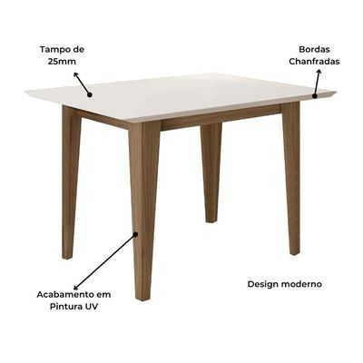 Mesa de Jantar Retangular Poliman Kate com 4 Cadeiras Estofadas Revestidas em Suede – Carvalho/Off White