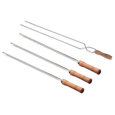 Conjunto de Espetos Simples e Duplo Utimil em Aço Inox, Aço Cromado e Madeira  4 Peças