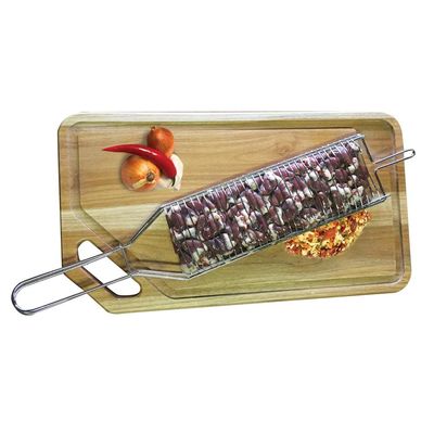 Conjunto de Grelha para Coraçãozinho e Espetos Simples Utimil em Aço Cromado, Aço Inox e Madeira – 3 Peças