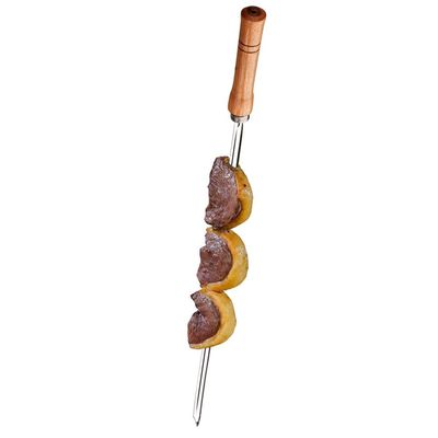 Conjunto de Grelha para Coraçãozinho e Espetos Simples Utimil em Aço Cromado, Aço Inox e Madeira – 3 Peças