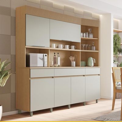 Cozinha Compacta Nesher Realeza com 5 Portas, 2 Gavetas e 2 Prateleiras - 220cm de largura