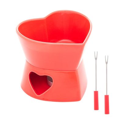 Aparelho de Fondue 4 Peças Wolff Coração para Duas Pessoas Vermelho - 400ml Vermelho