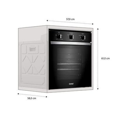 Forno Elétrico de Embutir Consul 84L COB84BE Porta Removível Timer Autodesligamento Luz Interna Preto Preto / 220