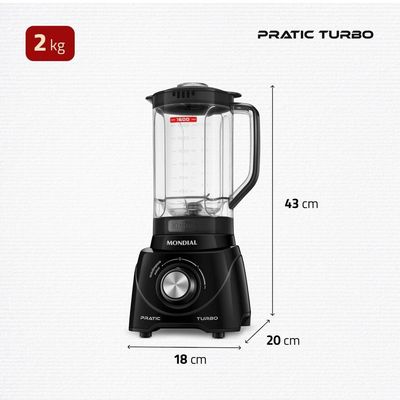 Liquidificador Mondial L-98-B Pratic Turbo com 2 Velocidades e Função Pulsar 550W - Preto Preto / 220