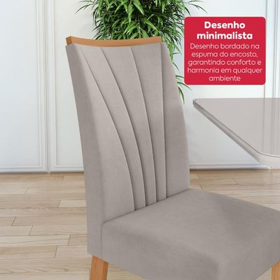 Mesa 1,70 Apogeu com vidro + 06 Cad.Apogeu Tecido Veludo Liso Capuccino Amendoa Cle/Off