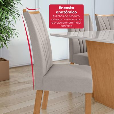 Mesa 1,70 Apogeu com vidro + 06 Cad.Apogeu Tecido Veludo Liso Capuccino Amendoa Cle/Off