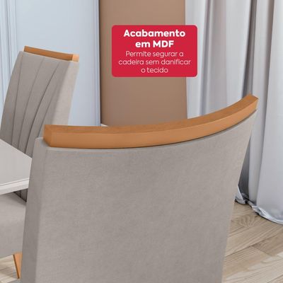 Mesa 1,70 Apogeu com vidro + 06 Cad.Apogeu Tecido Veludo Liso Capuccino Amendoa Cle/Off