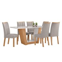 Mesa 1,70 Apogeu com vidro + 06 Cad.Apogeu Tecido Veludo Liso Capuccino Amendoa Cle/Off