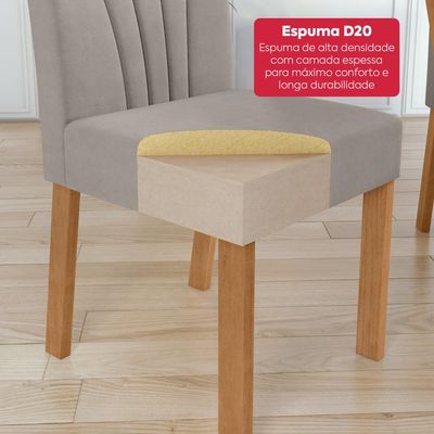 Mesa 1,70 Apogeu com vidro + 06 Cad.Apogeu Tecido Veludo Liso Capuccino Amendoa Cle/Off