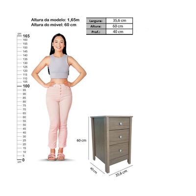 Mesa De Cabeceira Ditália 3 Gavetas Diamond DM-113