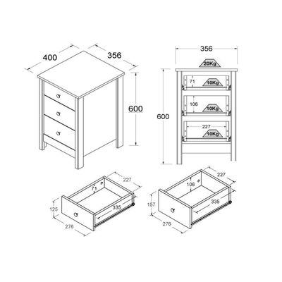 Mesa De Cabeceira Ditália 3 Gavetas Diamond DM-113