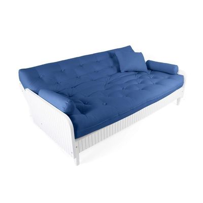 Sofá Cama Paris Ripado Branco Acquablock Azul Royal Nobre