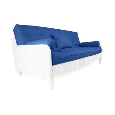 Sofá Cama Paris Ripado Branco Acquablock Azul Royal Nobre