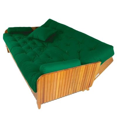 Sofá Cama Paris Ripado Sarja Verde Bandeira Madeira Nobre