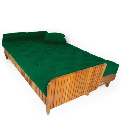 Sofá Cama Paris Ripado Sarja Verde Bandeira Madeira Nobre