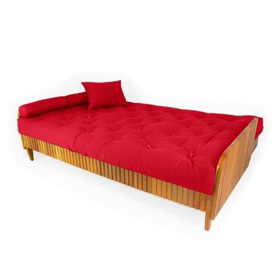Sofá Cama Paris Ripado Acquablock Vermelho Madeira Nobre
