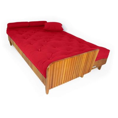Sofá Cama Paris Ripado Acquablock Vermelho Madeira Nobre